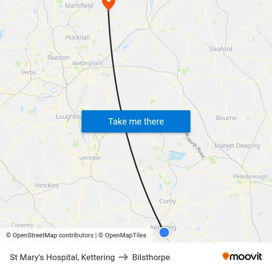 St Mary's Hospital, Kettering to Bilsthorpe map