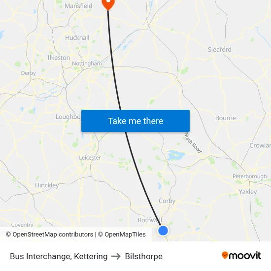 Bus Interchange, Kettering to Bilsthorpe map