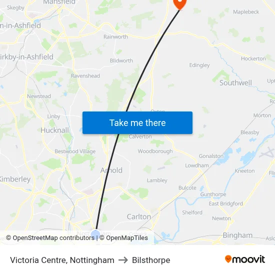 Victoria Centre, Nottingham to Bilsthorpe map