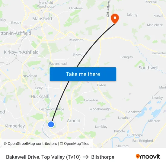 Bakewell Drive, Top Valley (Tv10) to Bilsthorpe map