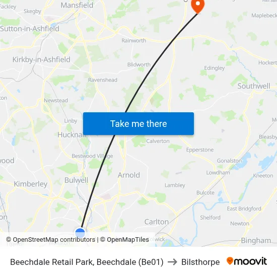 Beechdale Retail Park, Beechdale (Be01) to Bilsthorpe map
