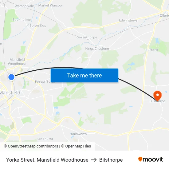 Yorke Street, Mansfield Woodhouse to Bilsthorpe map