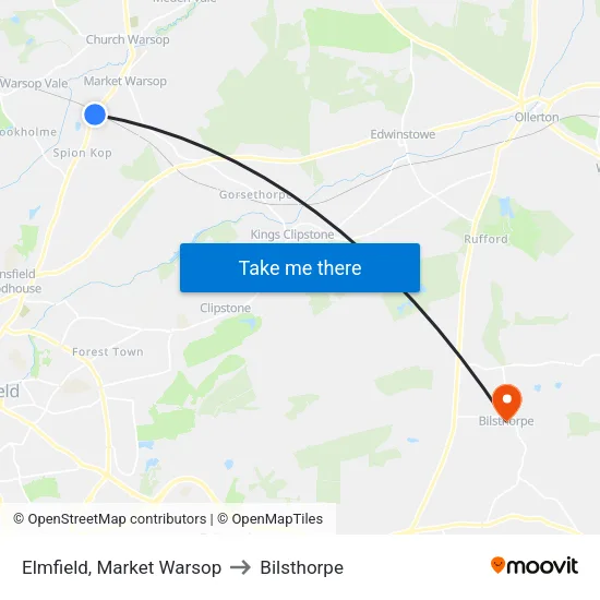 Elmfield, Market Warsop to Bilsthorpe map