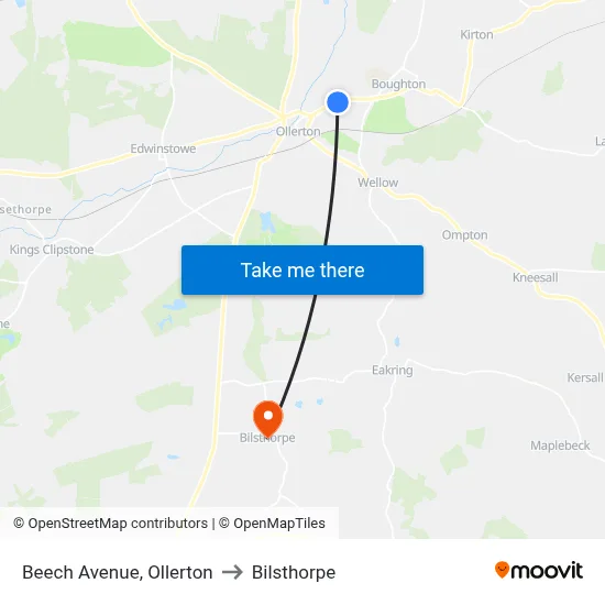 Beech Avenue, Ollerton to Bilsthorpe map