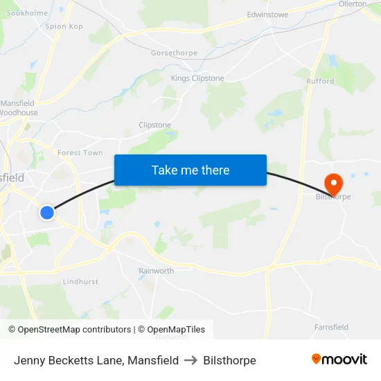 Jenny Becketts Lane, Mansfield to Bilsthorpe map