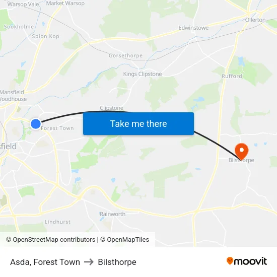 Asda, Forest Town to Bilsthorpe map