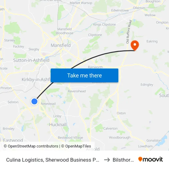 Culina Logistics, Sherwood Business Park to Bilsthorpe map