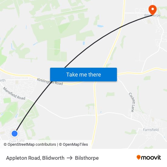 Appleton Road, Blidworth to Bilsthorpe map