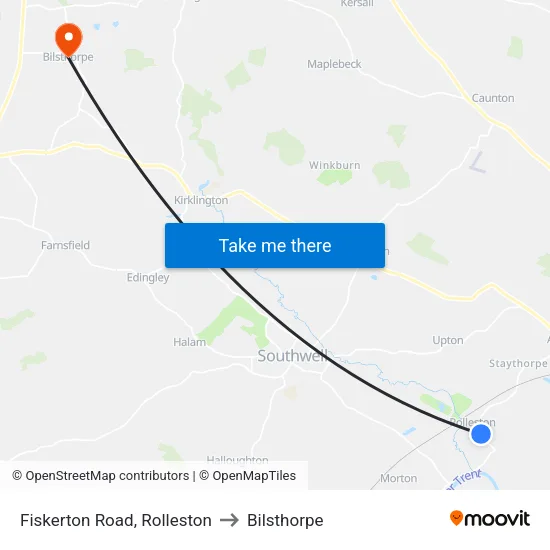 Fiskerton Road, Rolleston to Bilsthorpe map