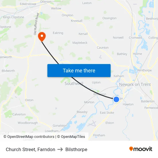 Church Street, Farndon to Bilsthorpe map