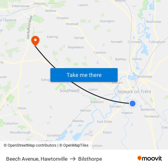 Beech Avenue, Hawtonville to Bilsthorpe map