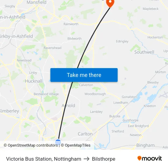 Victoria Bus Station, Nottingham to Bilsthorpe map