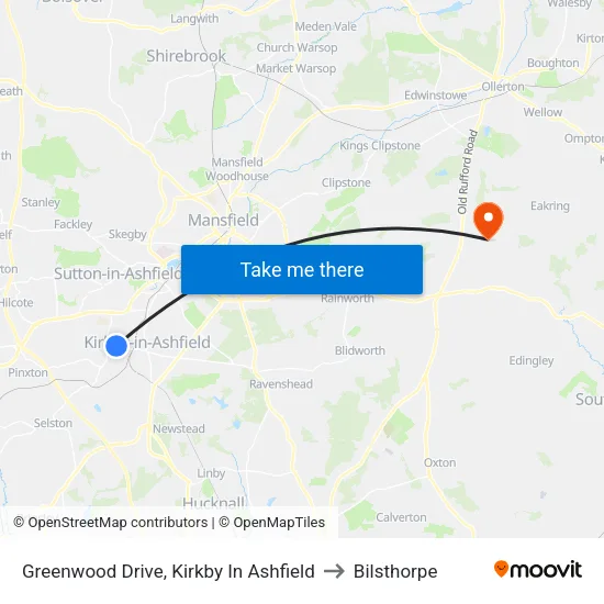 Greenwood Drive, Kirkby In Ashfield to Bilsthorpe map
