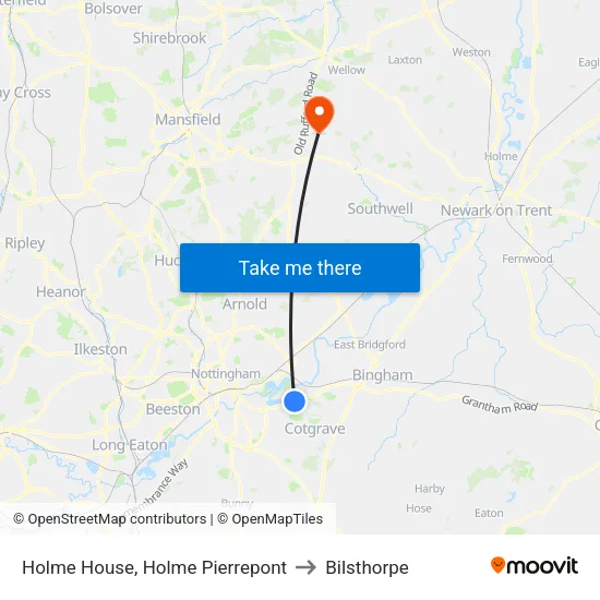 Holme House, Holme Pierrepont to Bilsthorpe map