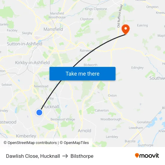 Dawlish Close, Hucknall to Bilsthorpe map
