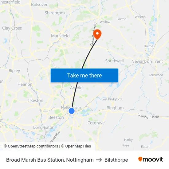 Broad Marsh Bus Station, Nottingham to Bilsthorpe map