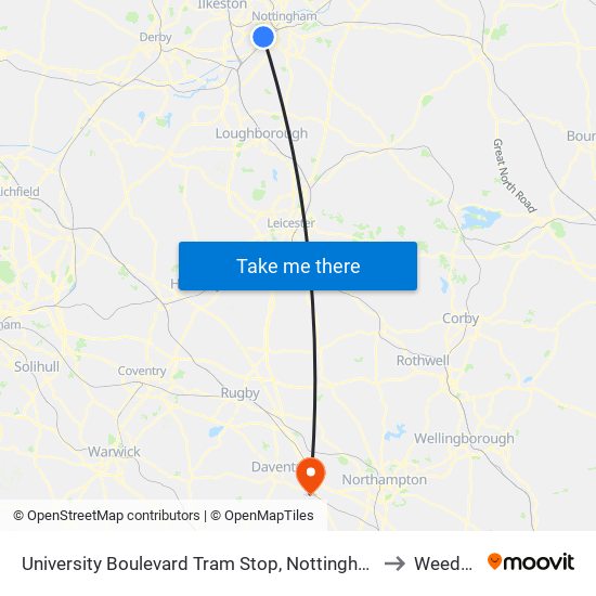 University Boulevard Tram Stop, Nottingham University Main Campus to Weedon Bec map