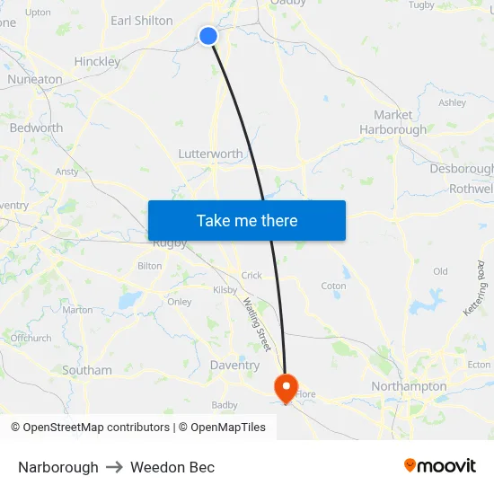 Narborough to Weedon Bec map