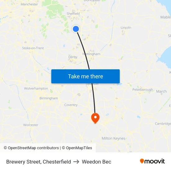 Brewery Street, Chesterfield to Weedon Bec map