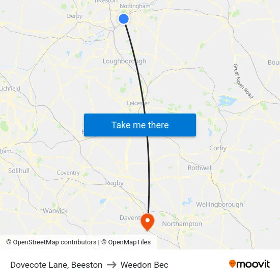 Dovecote Lane, Beeston to Weedon Bec map