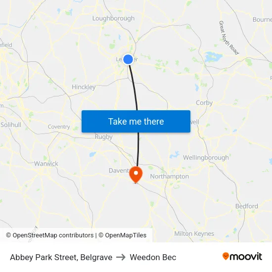 Abbey Park Street, Belgrave to Weedon Bec map