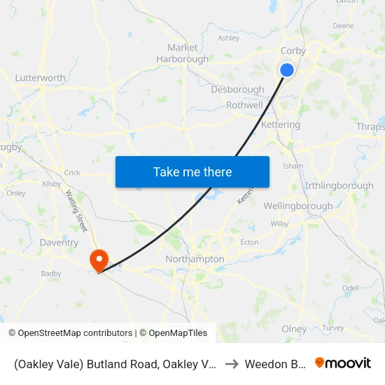 (Oakley Vale) Butland Road, Oakley Vale to Weedon Bec map