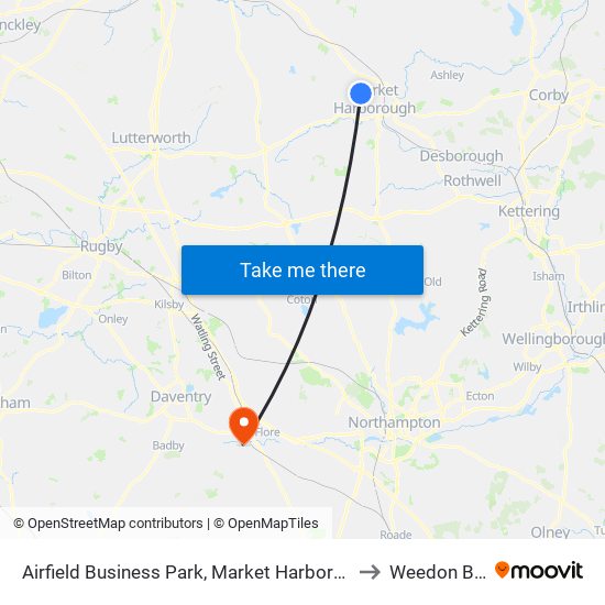 Airfield Business Park, Market Harborough to Weedon Bec map