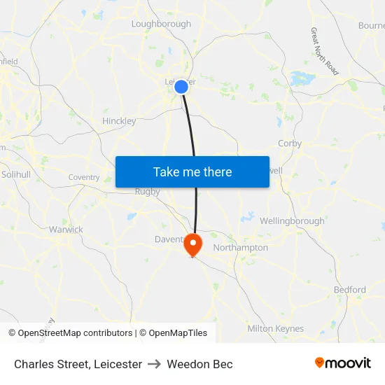 Charles Street, Leicester to Weedon Bec map