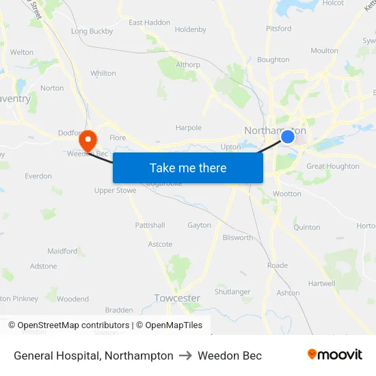 General Hospital, Northampton to Weedon Bec map