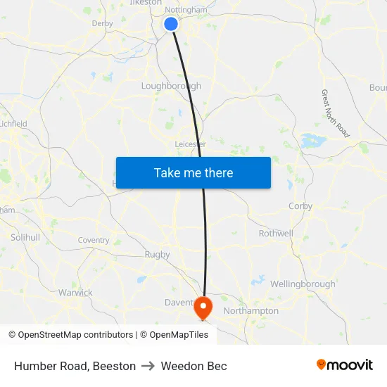 Humber Road, Beeston to Weedon Bec map