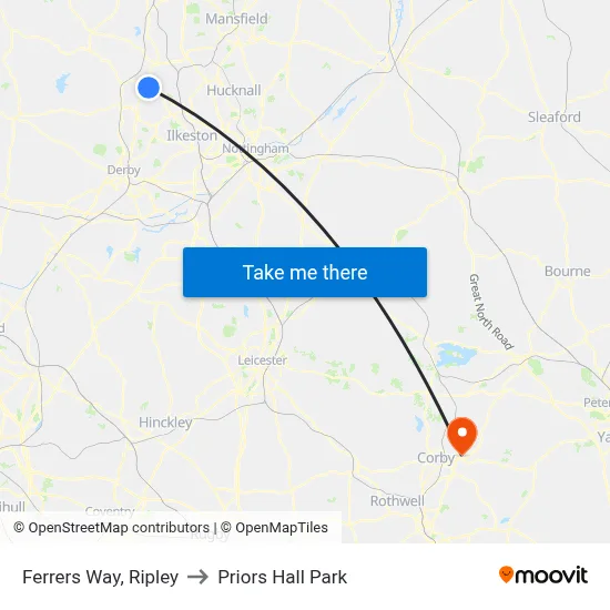 Ferrers Way, Ripley to Priors Hall Park map