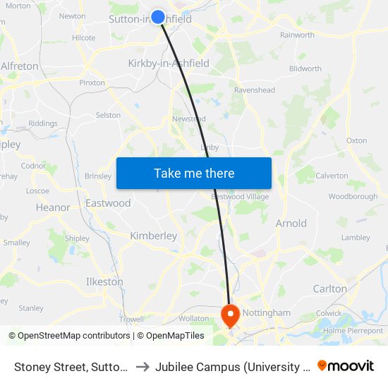 Stoney Street, Sutton In Ashfield to Jubilee Campus (University Of Nottingham) map