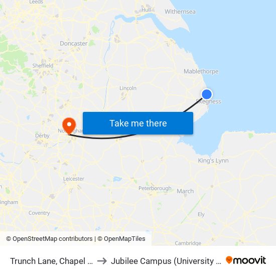 Trunch Lane, Chapel St Leonards to Jubilee Campus (University Of Nottingham) map