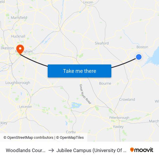 Woodlands Court, Kirton to Jubilee Campus (University Of Nottingham) map