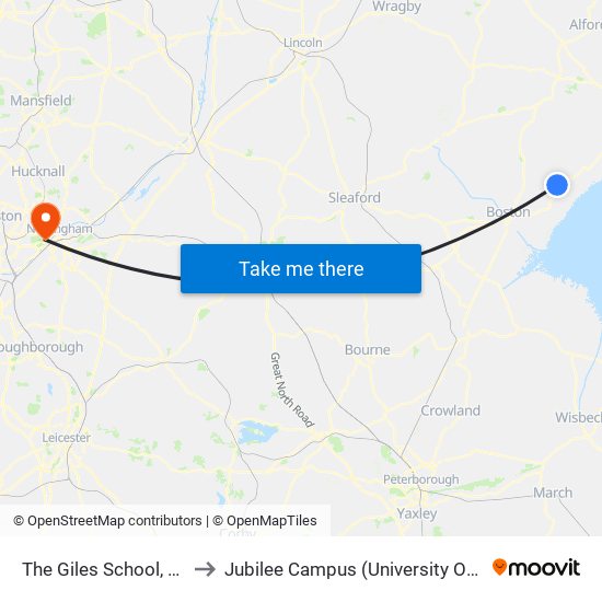 The Giles School, Old Leake to Jubilee Campus (University Of Nottingham) map