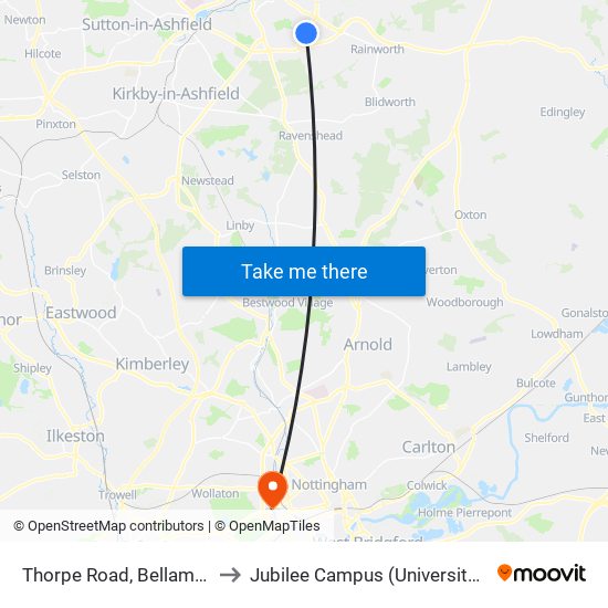 Thorpe Road, Bellamy Road Estate to Jubilee Campus (University Of Nottingham) map