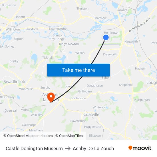 Castle Donington Museum to Ashby De La Zouch map