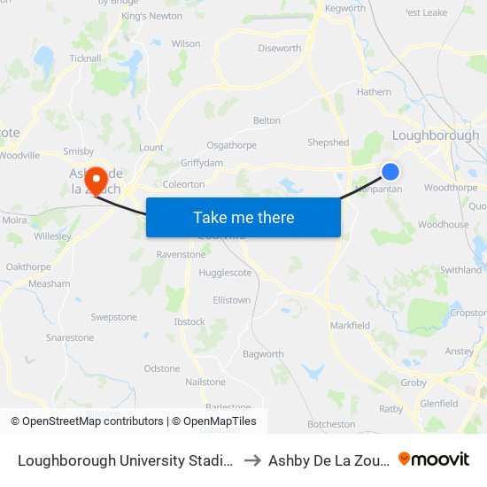 Loughborough University Stadium to Ashby De La Zouch map