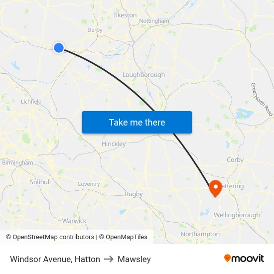 Windsor Avenue, Hatton to Mawsley map