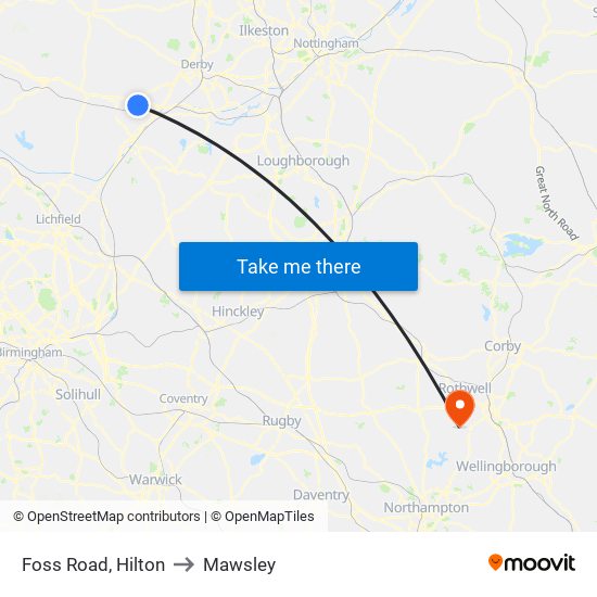 Foss Road, Hilton to Mawsley map