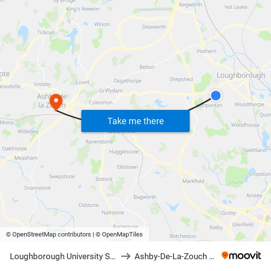 Loughborough University Stadium to Ashby-De-La-Zouch Castle map