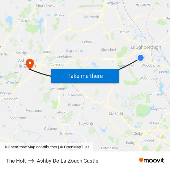 The Holt to Ashby-De-La-Zouch Castle map