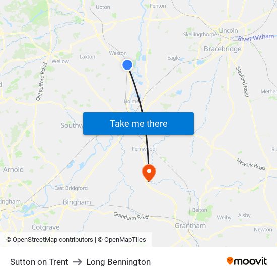 Sutton on Trent to Long Bennington map