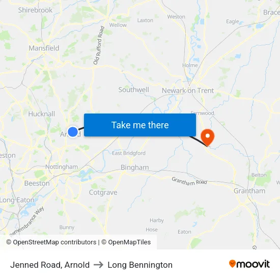 Jenned Road, Arnold to Long Bennington map