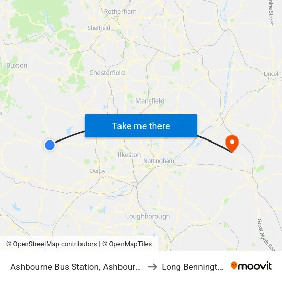 Bus Station, Ashbourne to Long Bennington map