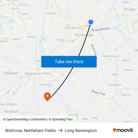 Waitrose, Nettleham Fields to Long Bennington map