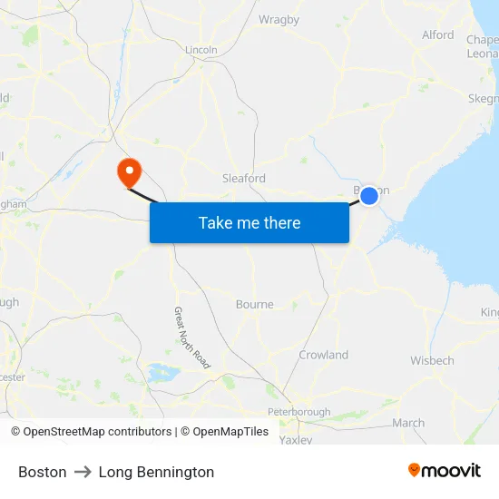 Boston to Long Bennington map