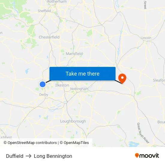 Duffield to Long Bennington map