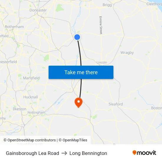 Gainsborough Lea Road to Long Bennington map