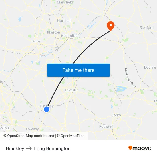 Hinckley to Long Bennington map